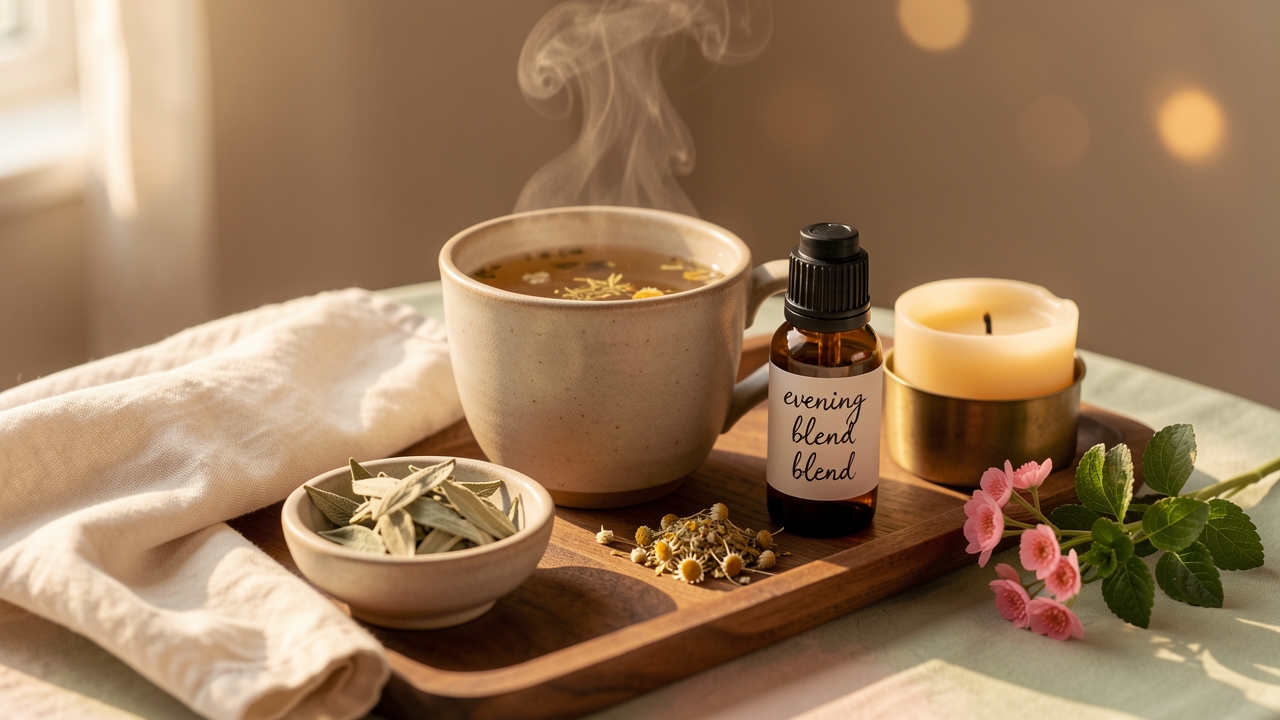 Evening ritual with candles, aromatherapy and warm tea prepared at the Arabian Ranches studio